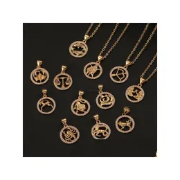 ペンダントネックレスTwee Zodiac Sign Necklace Gold Chain Animal Animal Coin Pendant Pisces Pendants Charm Star Choker Astrology Necklaces for Dha6z