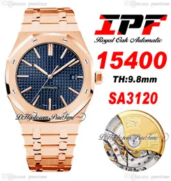 IPF 41mm 1540 A3120 Orologio automatico da uomo Ultra-sottile 9,8 mm Oro rosa Quadrante blu testurizzato Indicatori di bastoncini Bracciale in acciaio inossidabile Orologi Super Edition Puretime D4