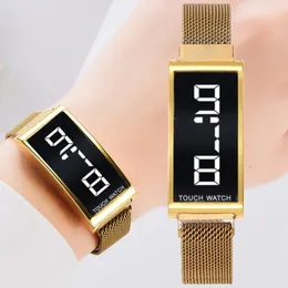 손목 시계 숙녀 시계 여성 터치 스크린 LED 시계 로즈 골드 스퀘어 자석 전자 시계 디지털 리노 리오 페미노 릴로지