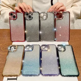 Luxury Diamond Metallic Bling Paper Byte Falls för iPhone 15 14 Plus 13 12 11 Pro Max XR XS Max X 8 7 Plätering Kromad mjuk TPU -glittergradient Fina håltelefonöverdrag