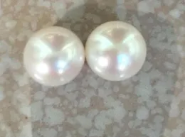 Encantador Par de 1213mm plana redonda del Mar del Sur blanco perla pendiente 14 k9941941