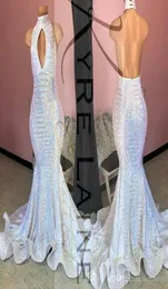 Reflective 2022 High Neck Backless Sequined Prom Dresses Celebrity Evening Gowns Graduation Party for Girl4011788