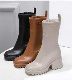 Kadın ayak bileği bot pvc betty yağmur botları su geçirmez welly botları ile fermuarlı bayanlar kızlar kare kafa yüksek bot kış tiftik çorap mar9104234