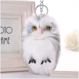 Nyckelringar Lanyards Owl Keychain Carabiner Rabbit Hair Plush Toy Key Chain Ring Bag Hangs Holder Fashion Jewelry Drop Delivery ACCE DH1AC