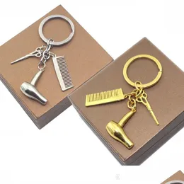 Key Rings Hair Dryer Scissor Comb Keychain Pendants Key Rings Jewelry Cosmetologist Dresser Bag Hangs Gift Drop Delivery Dhmpe