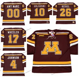 Maglie vintage da uomo Minnesota Gophers #26 PHIL KESSEL College Hockey''nHl''Jerseys THOMAS VANEK 10 ALEX GOLIGOSKI 9 KYLE OKPOSO 5 NICK LEDDY 17 Wheeler 4