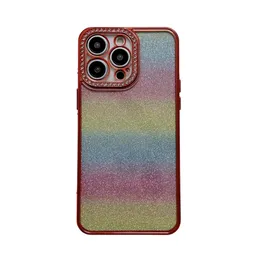 Custodie per telefoni sfumati con glitter arcobaleno con strass per iPhone 14 Plus 13 12 11 Pro Max XS XR Cover da donna con diamanti di lusso anti goccia antiurto