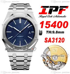 IPF 41 mm 1540 A3120 Automatik-Herrenuhr, ultradünn, 9,8 mm, blau strukturiertes Zifferblatt, Strichmarkierungen, Edelstahlarmband, Super Edition-Uhren Puretime I9