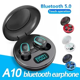 A10 TWS Bluetooth Earnessphones BT5.0 Wireless In-Ear Sports Sports Setreo Hifi fones de ouvido com caixa de varejo de carregador de exibição digital LED caixa de varejo