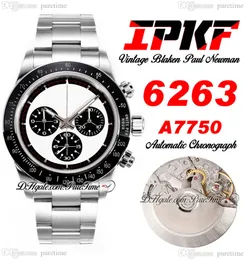 Paul Newman BLAKEN A7750 Automatic Chronograph Mens Watch IPKF 6263 Vintage White Dial Black Subdial Stick Oystersteel Bracelet ETA Super Edition Puretime G7