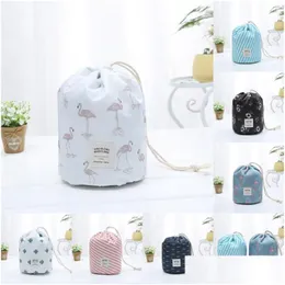 Torby do przechowywania worki kosmetyczne w kształcie lufy duża pojemność Dstring Podróżna Komoda Komoda Xford Flamingo Print Organizer Storage 9 DHSOB