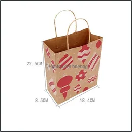 Gift Wrap Portable Candy Gifts Pouch Kraft Paper Snowflake Xmas Tree Geometric Prints Packaging Bags Christmas Bag Of Party Decorati Dhl0O