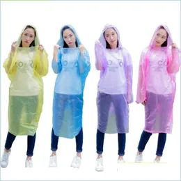 Raincoats Extra Large Size Disposable Raincoat Hood Cap Pe Solid Color Outdoor Rafting Poncho Rainwear Adt Rain Coat Wholesale 0 6Fs Dhmb2