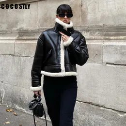 Skórzanie damskie sztuczne kurtki zimowe płaszcze płaszcza Shearling Sheepskin Płaszcz retro motocykl polarowa Krótka odzież wierzchnia 221125