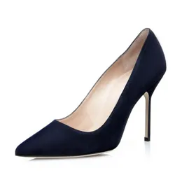 Fashion Women Sandals Pumps BB Navy Light Grey Suede Pointed Toe 105 mm Italy Lady Originals Shallow Mouth Designer Perfect Wedding Party High Heels Sandal Box EU 35-43