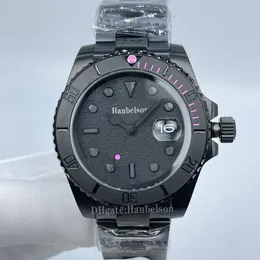 Mens Watch All BLack Strap 2813 Automatic Movement Sapphire glass individuation Wristwatches Pink scale bezel Volcanic Steel Case Watches