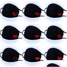 Maschere di design Maschere per il viso di San Valentino Cotone Rosso a forma di cuore Stampato Nero Riutilizzabile Antipolvere Caldo 249 N2 Consegna a goccia H Dhgarden Dh9Ap