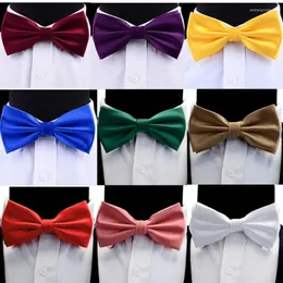 Bow Ties GUSLESON Silk Solid Pre-tied Tie For Men Purple Black Yellow Double Fold Waterproof Wedding Business Bowtie