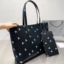 Mektup Baskı Alışveriş Çantası Tasarımcı Kadın Tote Çanta Büyük Kapasite Moda Leydi Çanta Trendi Omuz Çanta Deri Tavaları Fermuar Para Çantaları 2 PCS Set