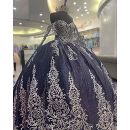 Sparkly Navy Blue Quinceanera Dresses Ball Gown for Sweet 16 GirlsアップリケBirthay Party Prom Dress Vestido de 15 Anos