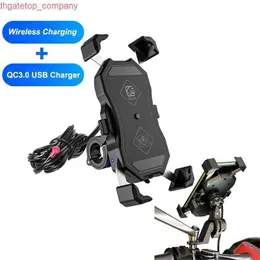 Car Motorcycle Phone Holder 15W Wireless Charger QC3.0 Wire Charing 2 in 1 Semiautomatic Stand 360 Degree Rotation Bicycle Bracket