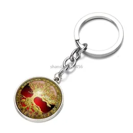 Nyckelringar Glass Cabochon Gold Tree of Life Rings Metal Keychain Holder Handv￤ska h￤nger modesmycken Drop Delivery Dhfhi