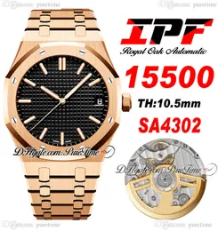 IPF 41 мм 1550 SA4302 Automatic Mens Watch Ultra-Thin 10,5 мм розового золота Черный текстурированный циферблат маркеры браслета из нержавеющей стали Super Edition Watches F6
