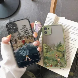 Neue Cartoon Landschaft Mädchen Telefon Fall Für iphone 7 8 Plus SE2 14 13 11 12 Pro Max X XR XS MAX Harte Stoßfest Abdeckung Fundas