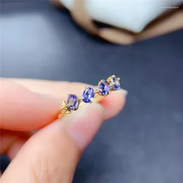 Klusterringar Natural Tanzanite Single Row Ring S925 Sterling Silver Engagement Birthstone Ge Woman Gift med certifikat