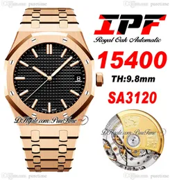 IPF 41 mm 1540 A3120 Automatik-Herrenuhr, ultradünn, 9,8 mm, Roségold, schwarzes strukturiertes Zifferblatt, Strichmarkierungen, Edelstahlarmband, Super Edition-Uhren, Puretime C3