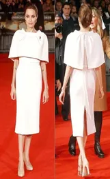 Angelina Jolie Kılıf Diz Uzunluğu Balo Elbiseleri Cape Jewel Boyun Sırt Slits Ünlü Kırmızı Halı Elbiseleri Kısa Resmi Akşam G9603023