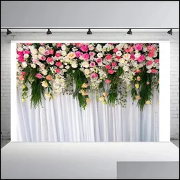 Party -Dekoration 3d k￼nstliche Blumendekoration Hintergrund Tuch Hochzeit Take p o Rose Hintergrundkleidung simierte Blumen Hintergrund Dhdxy