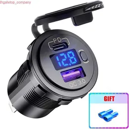 Car 12V 24V 60W USB Outlet Waterproof Charger Socket PD Type C and QC3.0 USB Port with Blue LED for Car Boat Marine Truck Golf Cart