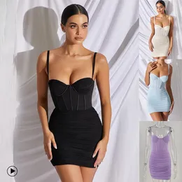 الفساتين غير الرسمية نمط الصيف mini vestidos ruched شبكة الموضة