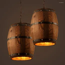 Pendant Lamps American Country Industrial Style Retro Wooden Barrel Restaurant Bar Cafe Wine Solid Wood Creative Chandelier Lights