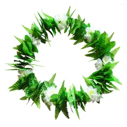 Fiori decorativi 4 pezzi / set Simulazione Foglie verdi Ghirlanda floreale Collana di fiori hawaiani Collana Bracciali Corona Copricapo Costume