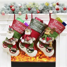 Herrstrumpor 2022 Julstrumpor Santa Candy Bag Sock -present Kids Xmas Decoration för Home Tree Ornaments