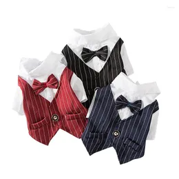 Dog Apparel Pet Clothes Jacket For Small Dogs Wedding Suit Gentleman Striped Shirt With Bowtie Chihuahua Christmas Cat Costume
