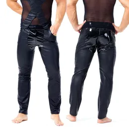 Мужские брюки сексуальные мужчины плюс плюс ПВХ блестящий карандаш лоскутная одежда искусственная кожа плотная пучка глянцевая панка эротическое белье геев 54