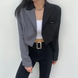 여자 정장 여성 공식 블레이저 블랙 그레이 변색 컬러 긴 슬리브 크롭 슈트 재킷