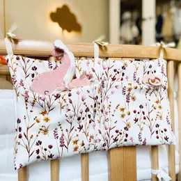 Baby Crib Storage Caddy Cute Print Nursery Cribs Organizer Double Pocket Hanging Bag For Bedside Nursery Decor