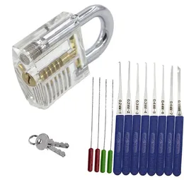 Liushi 12pcs Lock Pick Set Kit Locksmith Hand Tool Broken Key Extractor Remove Hook Hardware DIY With Practice Transparent Lock245