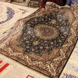 Mattor Yilong 4'x6 'mjuk hand knuten silkesområde matta handgjorda hantverk 0622