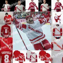 Koszulki hokejowe Wisconsin Badgers Jersey Cole Caufield Linus Weissbach Alex Turcotte Wyatt Kalynuk Roman Ahcan K'andre Miller Daniel Lebedeff