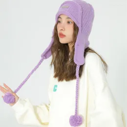 ベレツ6色女性のための冬の帽子2022ファッションかわいいポンポムキャップと耳のフラップ緑の紫色の青いゴロス