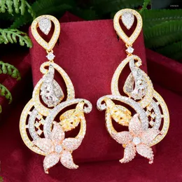 أقراط التدوير Godki Maxi Flowers African for Women Wedding Party Zircon Dubai Bridal arring boucle d'Oreille 2022