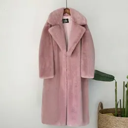 Cappotto caldo invernale in pelliccia sintetica da donna, colletto rovesciato lungo e spesso Casaco Feminino 221124