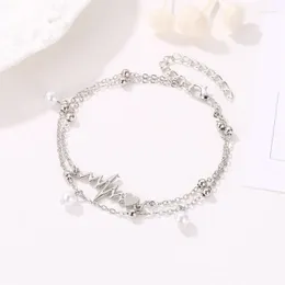 Anklets Layered Jewellery Anklet Women Beads Bracelet Charms Bracelets Fashion Couples Jewelry Silver Color Trendy Stainless Bransoletka