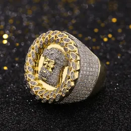 Hip Hop Casting Jezus Religijne Pierścienie Świeci 18K Real Gold Splated Cubic Zircon Diamond Finger Ring Pierścień Biżuterii