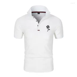 Men's Polos Classic Rose Print Shirt Fashion T-Shirt Polo Cotton Casual Sweetshirt
